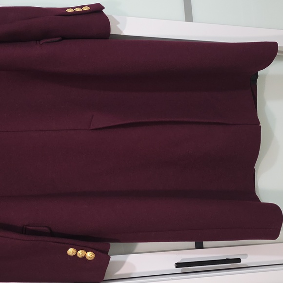 Zara Manteco Wool Elegant Burgundy Long Coat Double Beasted Gold Button - Picture 17 of 17